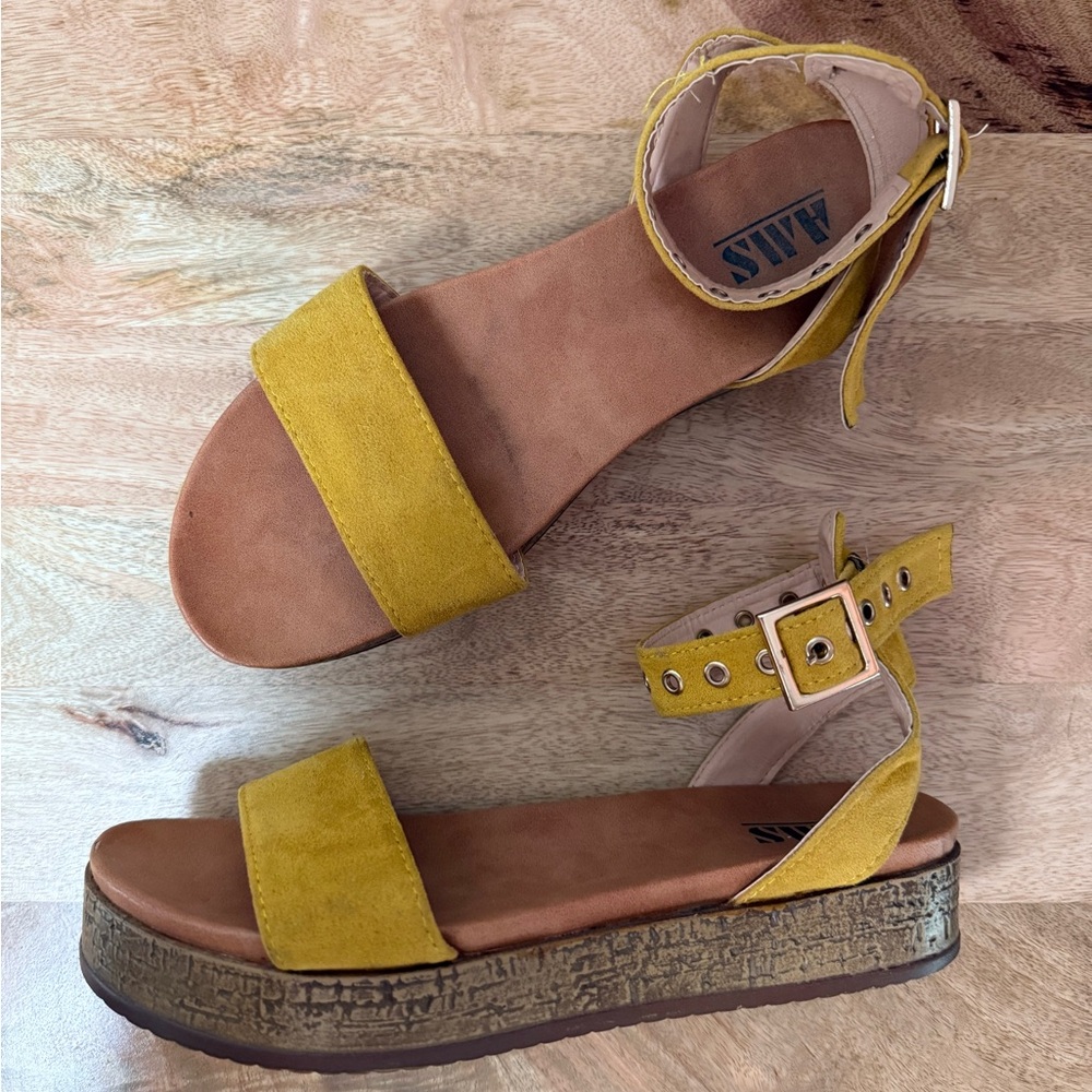Suede Yellow Platform Sandals Strap Silver Buckle Summer Shoes Heels 8.5